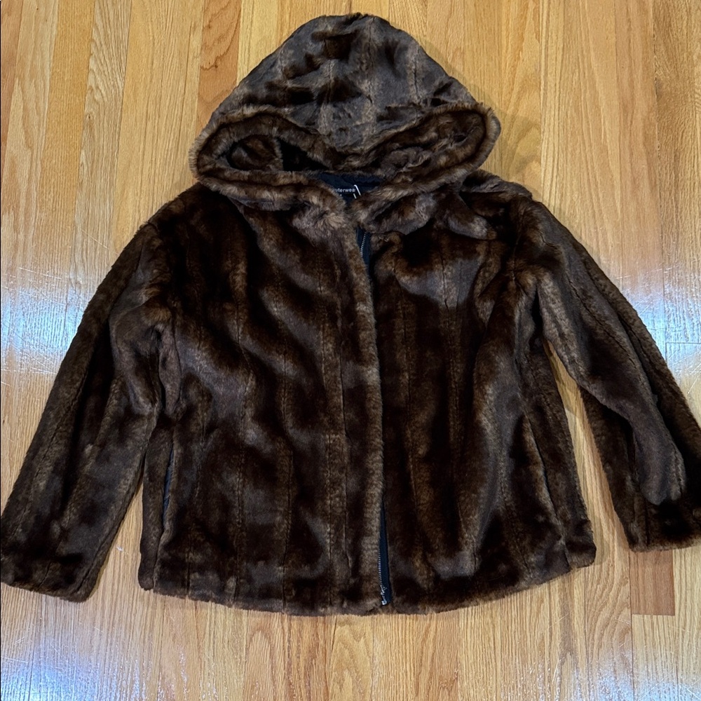 Zara Dark Brown Faux Fur Hooded Jacket
